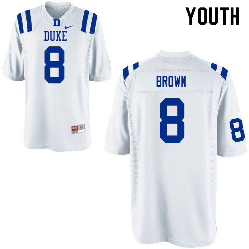 Youth #8 Brittain Brown Duke Blue Devils College Football Jerseys Sale-White - Click Image to Close